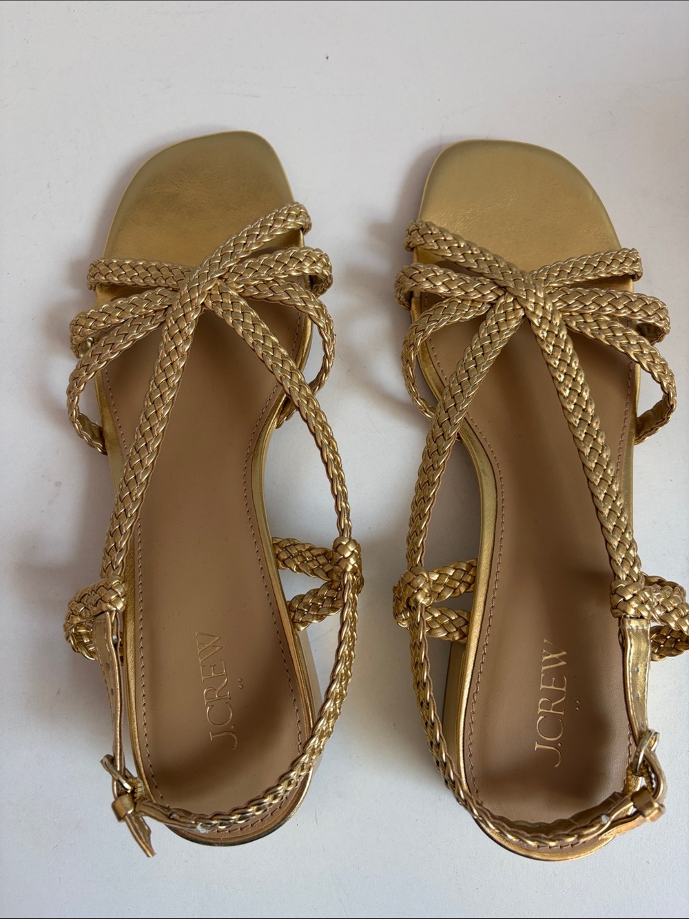 J. Crew Metallic Gold Braided-Strap Slingback Sandals NWOT